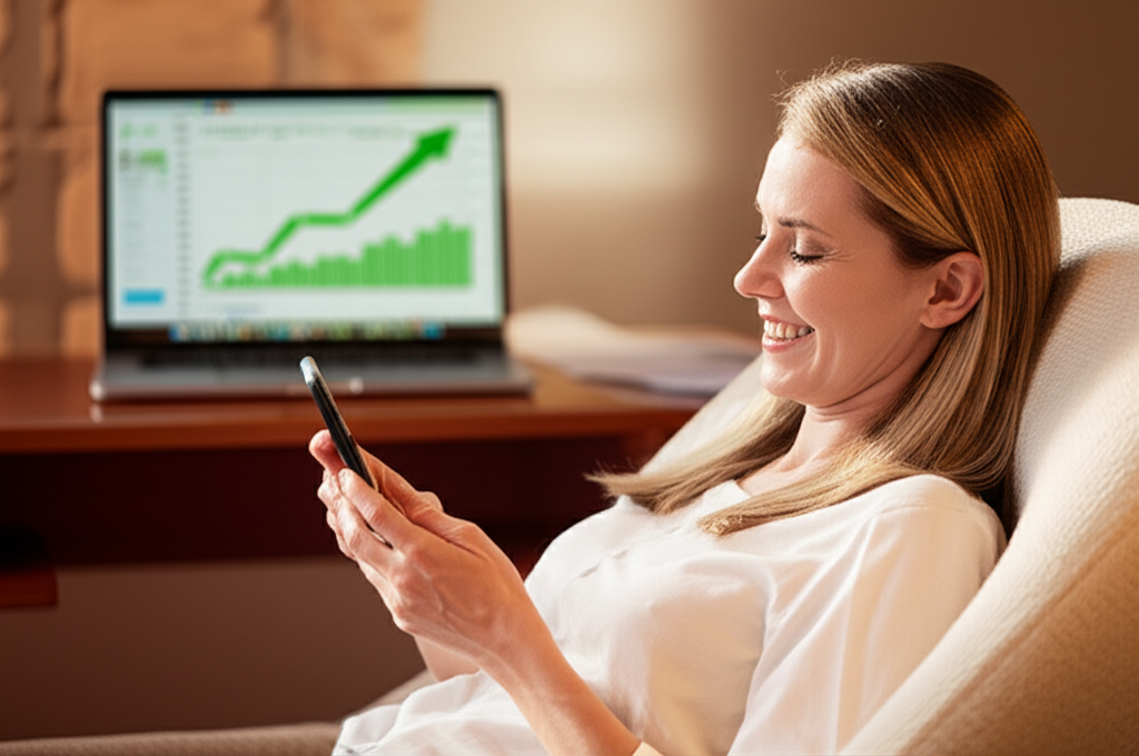 Business owner relaxing while social media runs in the background